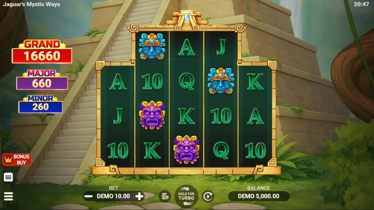 Tampilan layar permainan slot Jaguar’s Mystic Ways di perangkat seluler